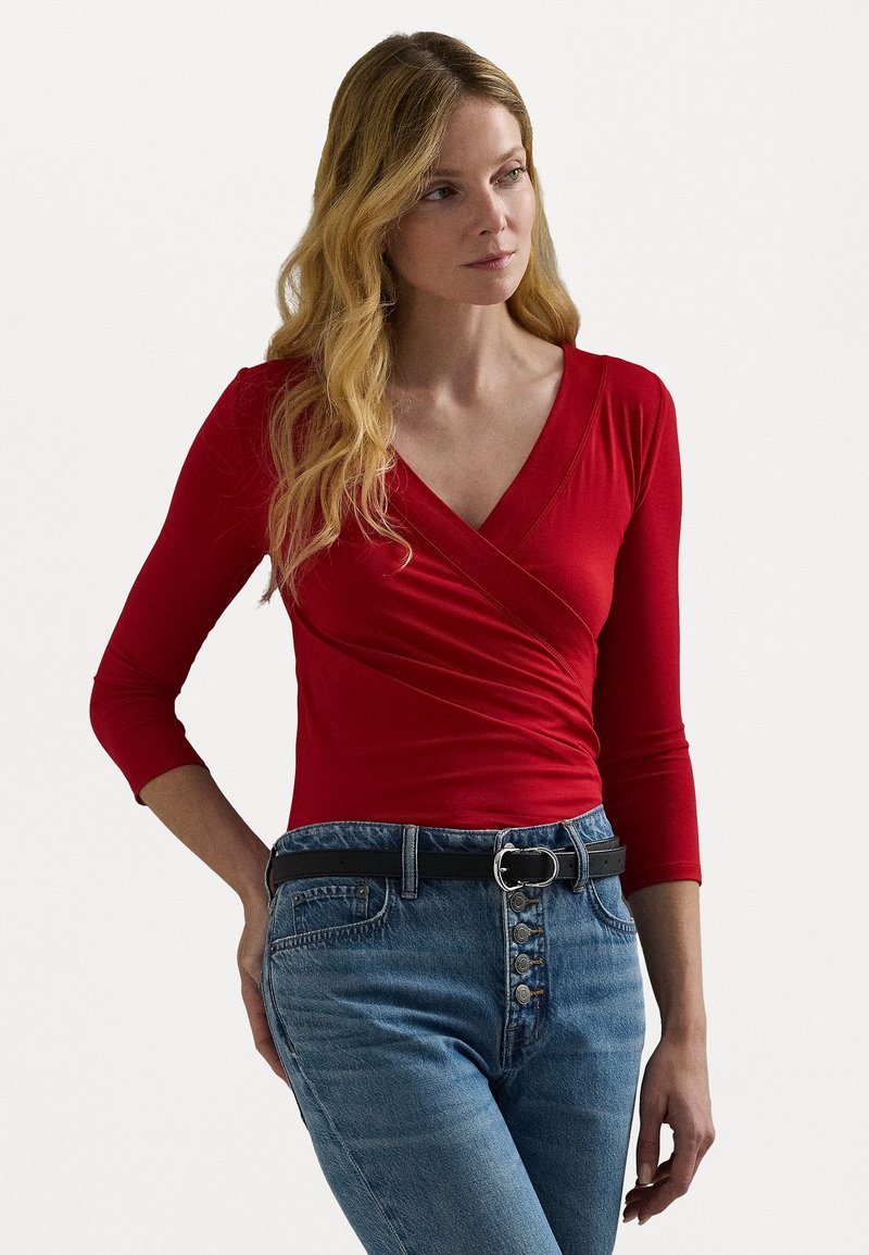 Lauren Ralph Lauren SURPLICE JERSEY TOP - Tops ar garām piedurknēm - festive red