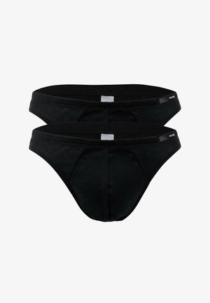 Calzoncillos de algodón negro en paquete de dos, con textura suave, cintura elástica y un diseño minimalista sin patrones visibles.