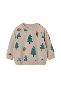 Harmaa huppari, jossa on teal väriin painettu puu ja männynkävyn grafiikka, pyöreä kaula-aukko, pitkät hihat, sekä resorit hihansuissa ja helmassa. Valmistettu pehmeästä puuvillamateriaalista.