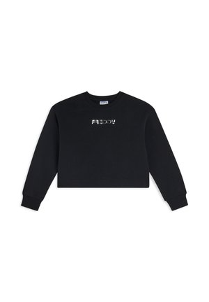 Felpa nera corta in cotone con maniche lunghe. Presenta un logo riflettente "FREDDY" sul petto. Design classico con collo a girocollo.