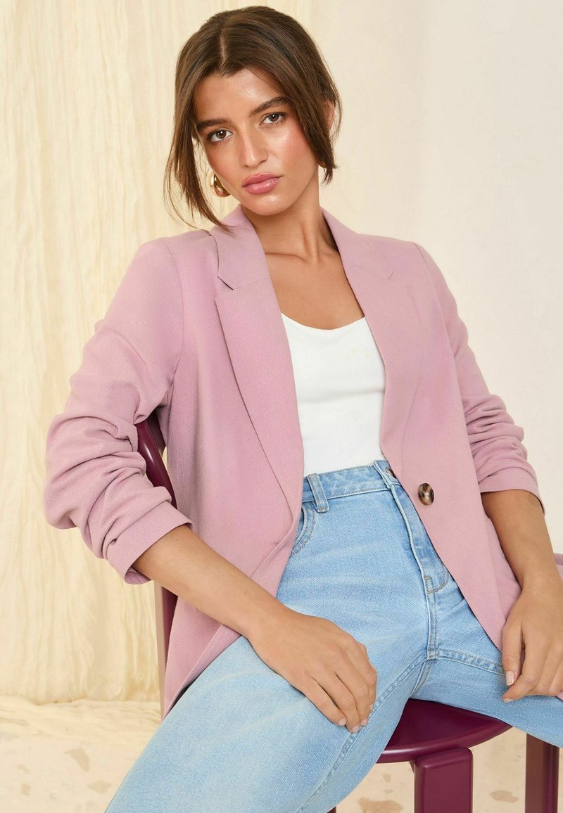 Pink Petite Short Blazer Petite Blazer Self Fabric Belt Short Suit Set