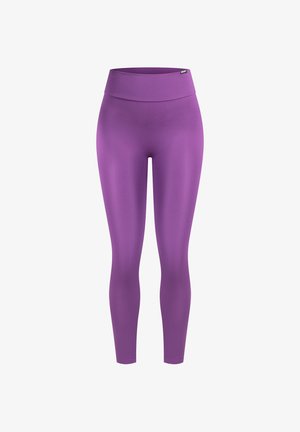 Lilla leggings lavet af elastisk materiale, med høj talje og en glat, mat tekstur. Uden synlige mønstre eller hardware.