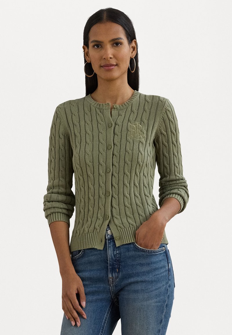 Lauren Ralph Lauren Petite CABLE KNIT COTTON CARDIGAN - Adīta jaka - sage green
