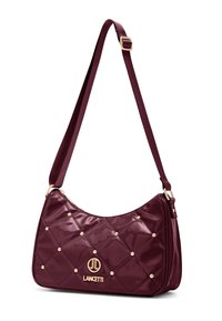 Borsa a spalla in vernice bordeaux con motivo trapuntato e dettagli dorati. Presenta una tracolla singola e un dettaglio logo sul davanti.