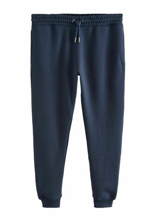 Navyblaue Sweatpants aus weichem Stoff, mit einem elastischen Bund und Kordelzug, seitlichen Taschen und gerippten Bündchen an den Knöcheln.
