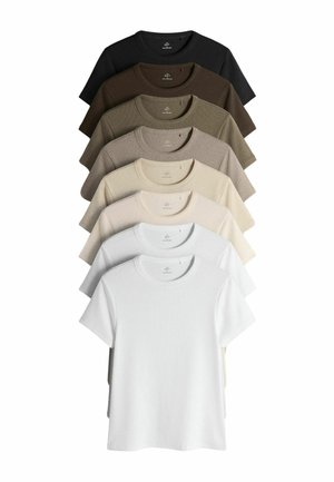 THE SET, REGULAR FIT - 8 PACK  - T-shirts basic - black chocolate  browns  cream oat  white