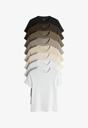 THE SET, REGULAR FIT - 8 PACK - T-shirts basic - black chocolate browns cream oat white