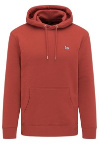 Sweat à capuche couleur rouille avec poche avant, cordons et petit logo Lee sur le côté gauche de la poitrine.