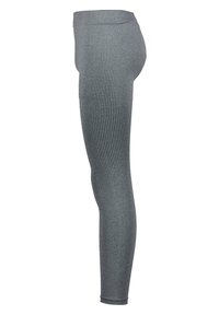 Graue Leggings mit einem strukturierten Muster und kleinen Ausschnitten, einem hohen Taillenbund und einem figurbetonten Design. Weiches, dehnbares Material.