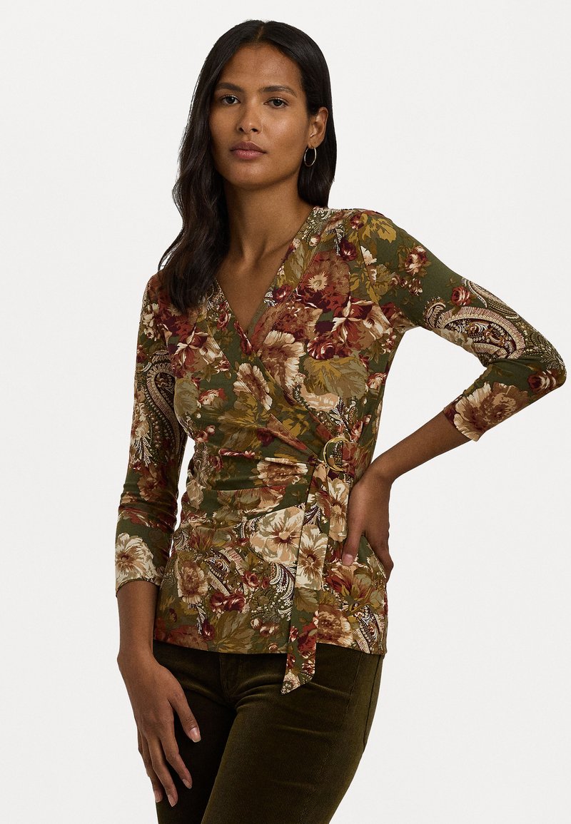 Lauren Ralph Lauren FLORAL STRETCH JERSEY TOP - Topper langermet - olive multi