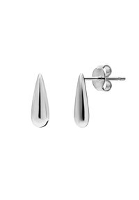 Boucles d'oreilles en argent en forme de goutte d'eau avec une surface lisse et réfléchissante et un design minimaliste, dotées d'une fermeture à tige sécurisée.