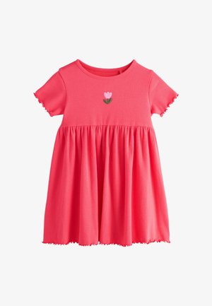 Next, REGULAR FIT - SHORT SLEEVE EMBROIDERED RIBBED DRESS . - Hverdagskjole - red flower
