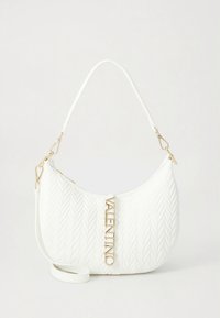 Fehér steppelt kézitáska arany színű kiegészítőkkel és feltűnő "VALENTINO" logóval. Ívelt alakú és levehető vállpánttal rendelkezik.