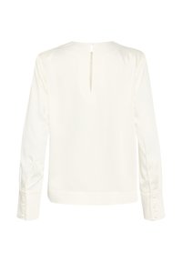 Witte blouse met lange mouwen, voorzien van een sleutelgat sluiting aan de achterkant, knoopmanchetten, een gladde textuur en een rechte snit.