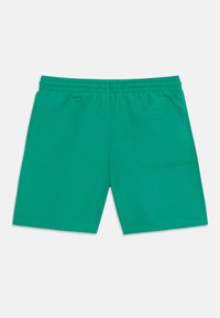 Πράσινα σορτς με ελαστική μέση και μια πίσω τσέπη στη δεξιά πλευρά, παρουσιάζονται επίπεδα πάνω σε λευκό φόντο.