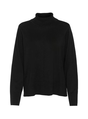 Maglione a collo alto nero realizzato in un morbido tessuto a maglia; presenta maniche lunghe, polsini a costine e un orlo inferiore a costine con una vestibilità rilassata.