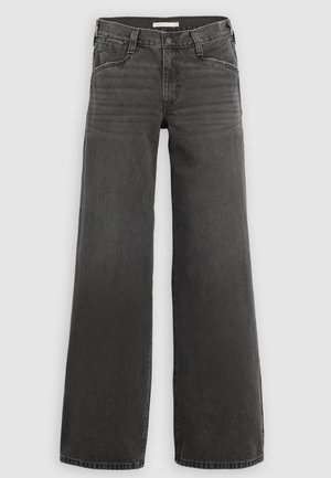 Wijde denim jeans in donkergrijs, met een gestructureerde taille met ceintuurlussen, een ontwerp met vijf zakken en subtiele vervaging op de stof.