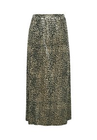 Sukně s leopardím vzorem v černé a béžové barvě, vyrobená z lehké tkaniny. Má elastický pás a splývavý, kotníkové délky střih.