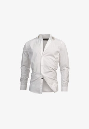 Witte lange mouwen shirt gemaakt van katoen. Bevat een klassieke kraag, knoopsluiting aan de voorkant en een iets getailleerde silhouette. Soepele textuur.