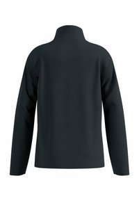 Pullover nero a maniche lunghe con colletto alto, realizzato in tessuto testurizzato e con taglio dritto all'orlo. Senza loghi o motivi visibili.