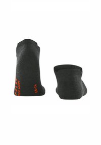 Schwarze Knöchelsocken aus strukturiertem Stoff mit orangefarbigem Druck. Besitzt ein niedriges Design für minimale Knöchelabdeckung.