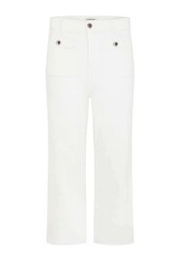 Pantalons blancs cropped avec une coupe droite, dotés de deux poches avant, d'un bouton en métal et de détails de couture subtils.