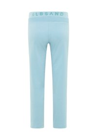 Light blue leggings made of soft fabric, featuring a ribbed waistband with ELBSAND branding, and a back pocket detail.