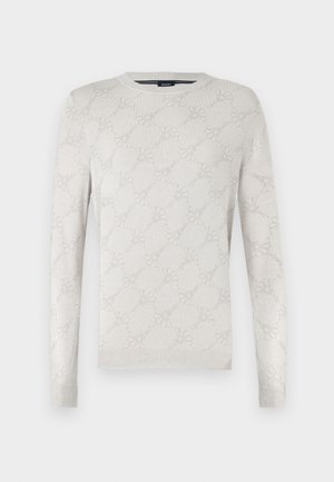 Helehall hallitus, pikkae varrukatega, ümmarguse kaelusega, ribaga mansettide ja kogu pinnale kandilise lillemustriga. Valmistatud pehmest, tekstureeritud kangast.