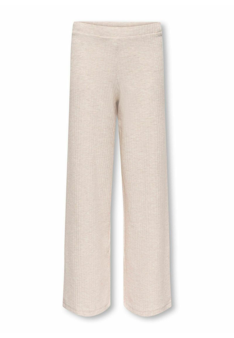 Beige wijde broek met een geribbelde textuur, voorzien van een elastische tailleband en een losse pasvorm, geschikt voor casual dragen.