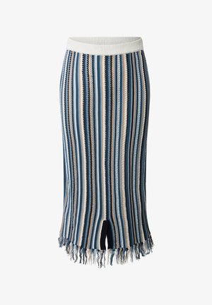 Ulla Popken, STRICK AJOURSTREIFEN FRANSEN ELASTIKBUND - Falda larga - denim blue