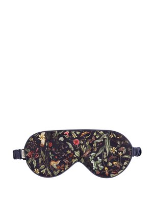 Spánková maska v námorníckom odeve so farebnými kvetinovými a vtáčími vzormi. Mäkkučký povrch s elastickým pásom pre bezpečné uchytenie.