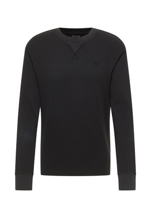 Musta pika varrukaga dressipluus tekstuurse soonikkoega. Omab ümmargust kaelust ja soonikuga mansette, rinnal väike logo.