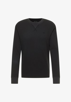 Musta pika varrukaga dressipluus tekstuurse soonikkoega. Omab ümmargust kaelust ja soonikuga mansette, rinnal väike logo.