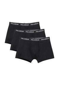 Crne bokserice, tropak. Izrađene od mekane pamuka s glatkom teksturom. Imaju crni pojas s bijelim "PULL&BEAR" brendingom.