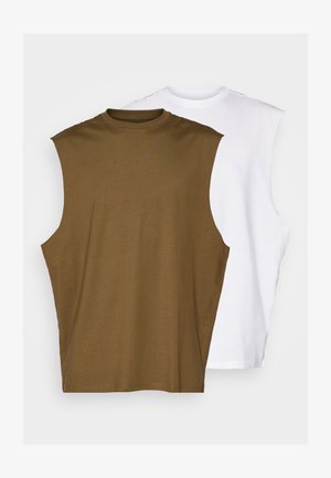 YOURTURN UNISEX 2PACK REGULAR FIT TANK TOP - Topp - white/ khaki