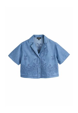 Next, TALL FIT - SHORT SLEEVE DENIM RESORT SHIRT  . - Hemdbluse - mid blue embroidered