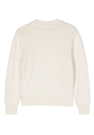 Maglione bianco lavorato a maglia con scollo rotondo, maniche lunghe e polsini e orlo a costine. Motivo testurizzato sulla parte posteriore.