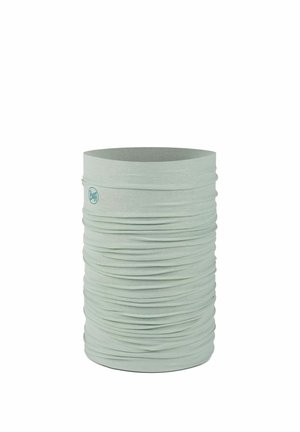 Hellgrauer nahtloser Tubulargestoff-Halswärmer mit dezenter Struktur und kleinem rundem Logo an der Seite.