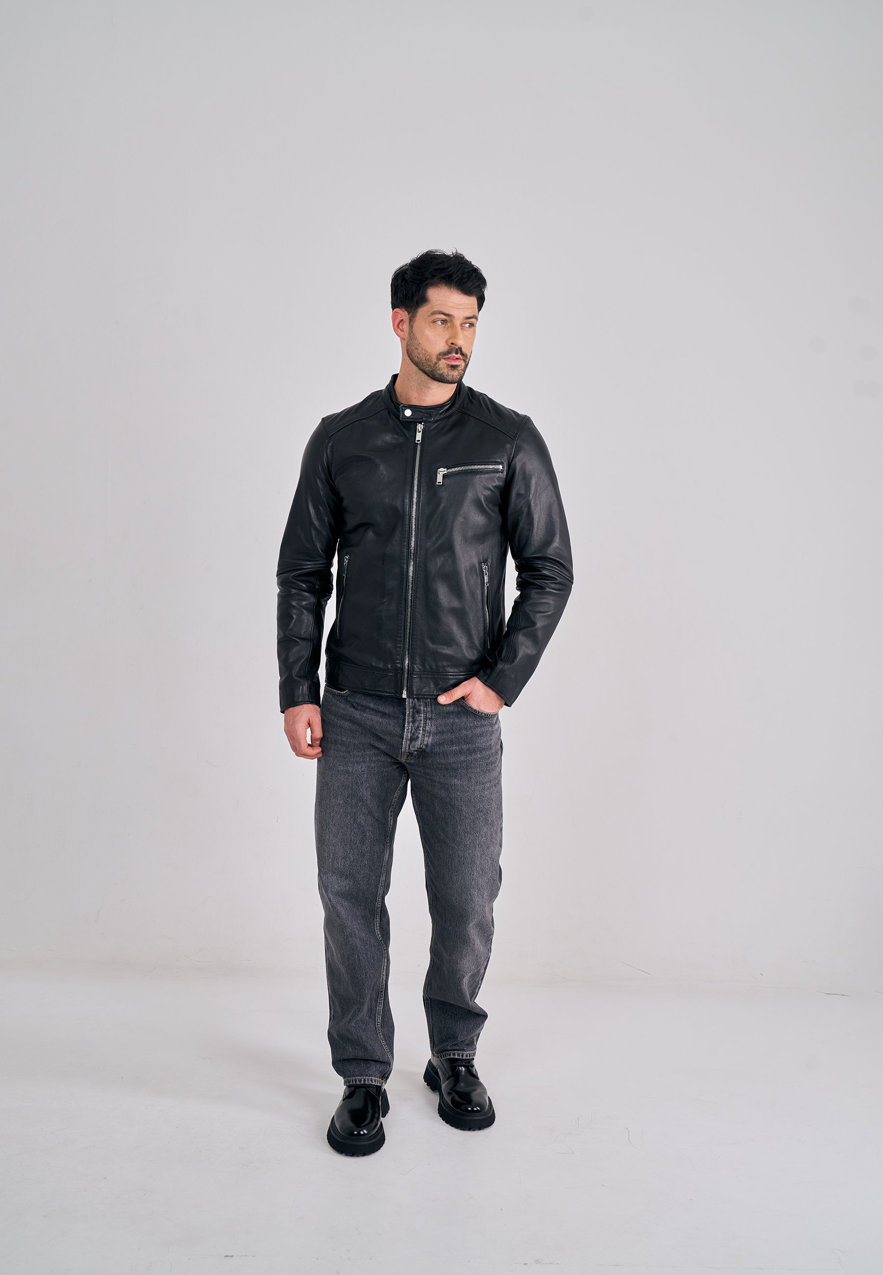 Freaky Nation LUCKY JIM - Leather jacket - black - Zalando