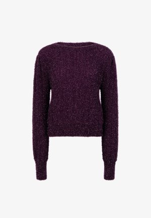 Lila, flauschiger Pullover mit Rundhalsausschnitt, langen Ärmeln und strukturiertem Finish. Verfügt über einen taillierten Saum für eine enge Passform.