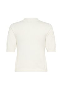 Haut en maille blanc à manches courtes avec un col rond, présenté de dos sur un fond blanc uni.