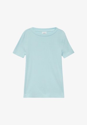 Svijetloplava rebrasta majica kratkih rukava s okruglim izrezom, prikazana ravno bez vidljivih uzoraka ili logotipa.