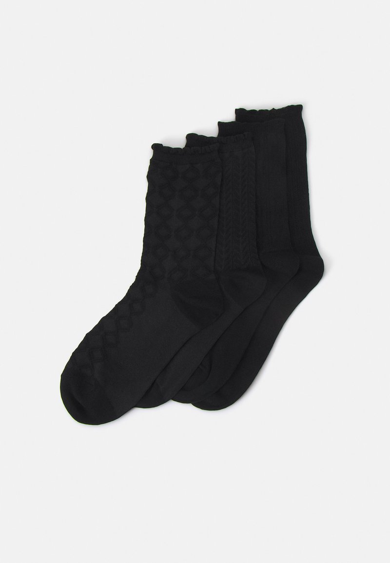 Lindex SOCK STRUCTURE PICOT EDGE 4 PACK - Socks - black