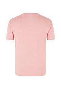 T-shirt med kort ärm och rund halsringning i mjukt ljusrosa tyg. Slät textur, subtila sömdetaljer och en klassisk rak passform.