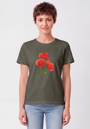 watapparel, POPPY FLOWERS - T-shirt imprimé - khaki