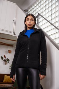 Urban Classics - LADIES POLAR FLEECE ZIP HOODY - Flīsa jaka - black Miniatūras attēls 1