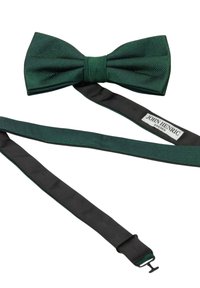 Grönrandig sidenfluga med justerbar svart rem, som har en etikett med texten "JOHN HENRIC SWEDEN." Texturerat tyg och klassisk design.