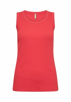 Débardeur côtelé rouge corail sans manches, avec un col rond et un ourlet droit.