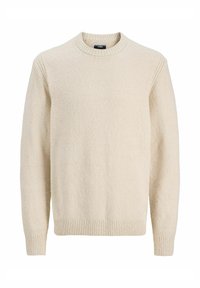 Kreminės spalvos megzta palaidinė su apvaliu kaklu, raukšlėtais rankogaliais ir apatine dalimi. Tekstūruota medžiaga su minkštu, jaukiu jausmu.