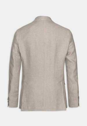 Lys beige linned blazer med en skræddersyet design, enkelt split bagpå, notch-krave og to sidelommer, med knapmanchetter.